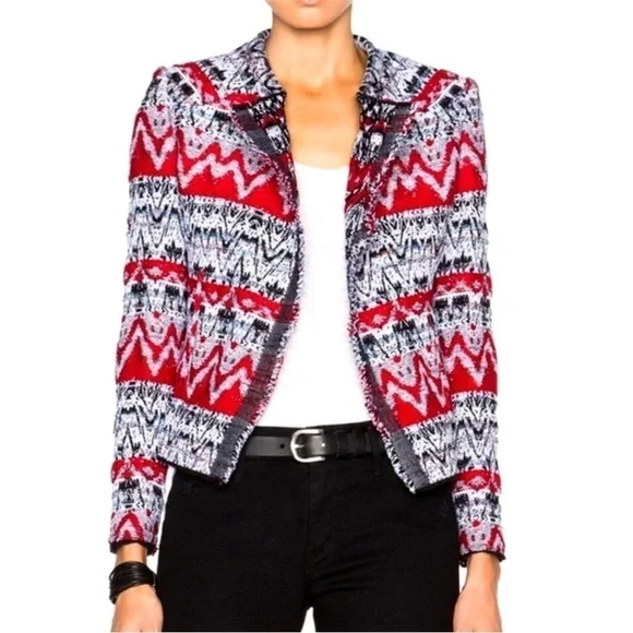 IRO Paris Tweed Jacquard Jacket Size 36 Small Multicolor Cropped Blazer - Picture 11 of 11
